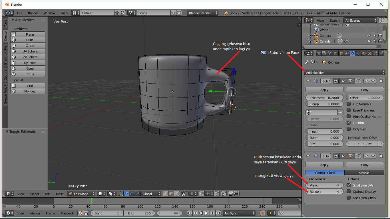 Gelas 3D dengan Blender