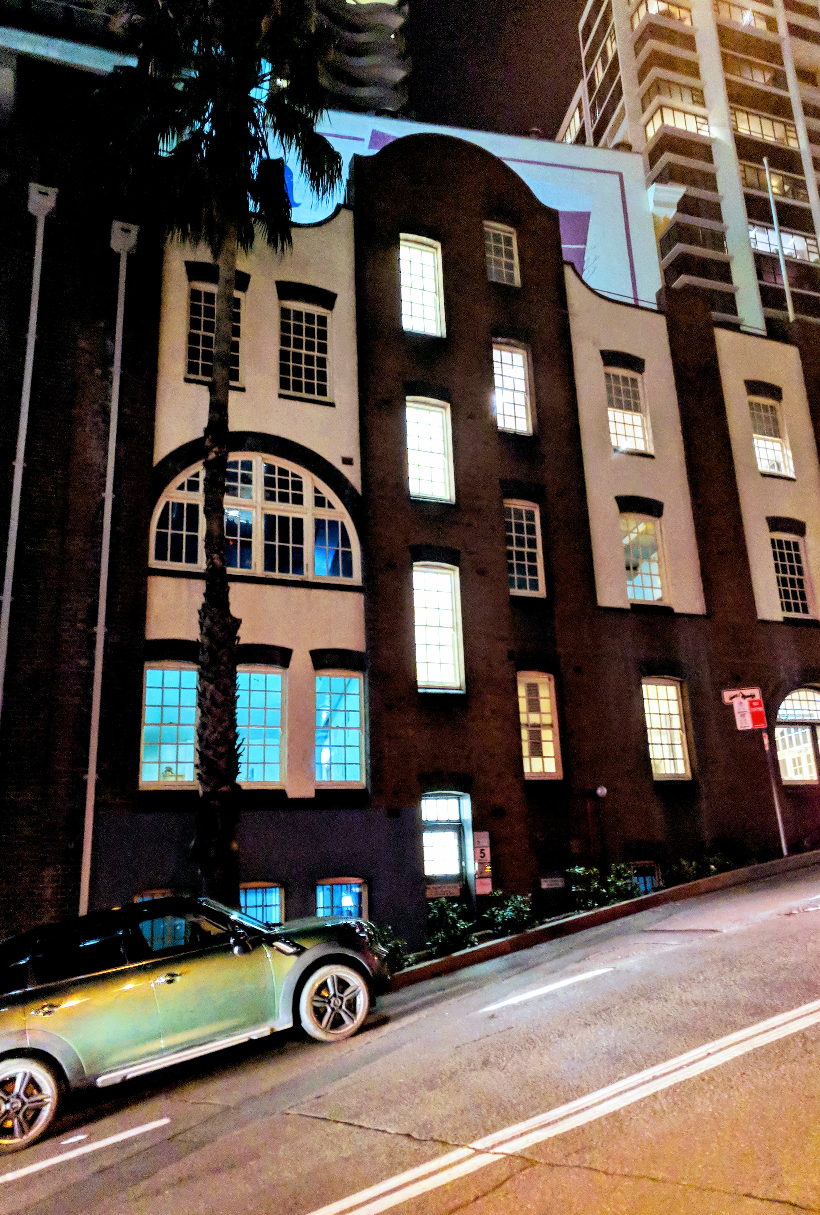 A steep street at night in The Rocks (Sydney, Australia)