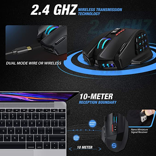 UtechSmart Venus Pro RGB Wireless MMO Gaming Mouse, 16,000 DPI Optical