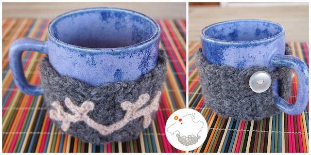 taza con cubretazas de crochet