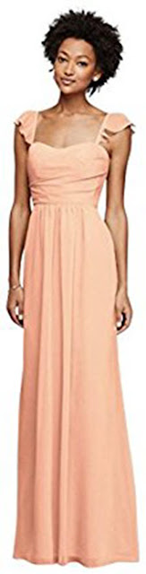 Chiffon Long Bridesmaid Dress with Flutter Cap Sleeves Style F19285