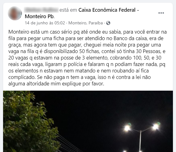 Monteiro: Clientes denunciam venda de vagas em filas da CEF e negligência das autoridades
