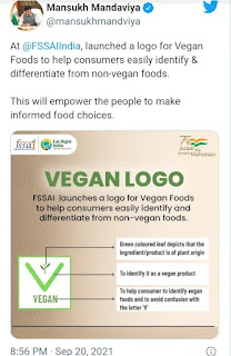 Mansukh mandavya twitter post for vegan logo launch