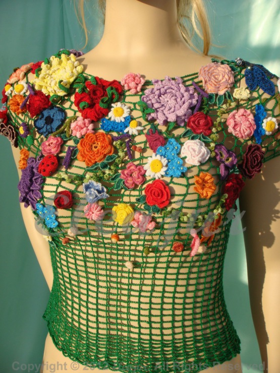 Colorful Floral Crochet Top - Cider