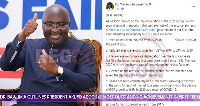 Dr. Bawumia Outlines Akufo Addo's 85 Achievements In His First Term