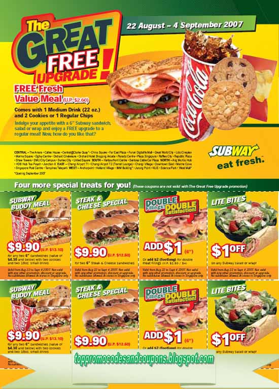 Free Promo Codes and Coupons 2023: Subway Coupons