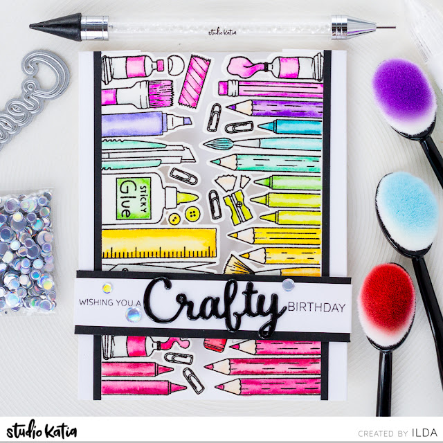 Crafty Rainbow Birthday Wishes Card | Artsy Trimmings | Studio Katia by ilovedoingallthingscrafty.com