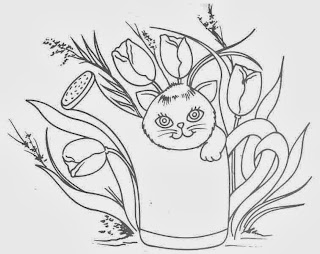 desenho de gatinho dentro do regador para pintar