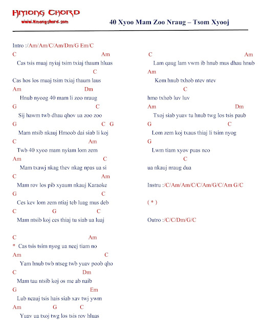 Hmong Chords 40 Xyoo Mam Zoo Nraug Tsom Xyooj Lyrics Guitar Chord