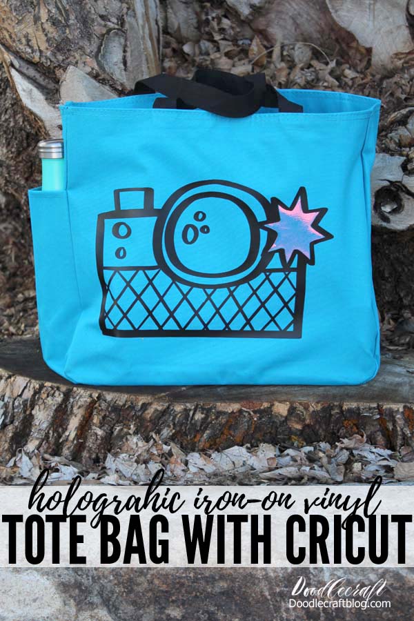 Camera Tote Bag with Cricut holographic Ironon