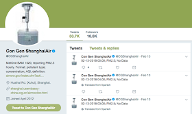Con Gen Shanghai Air Twitter account page for air quality reporting