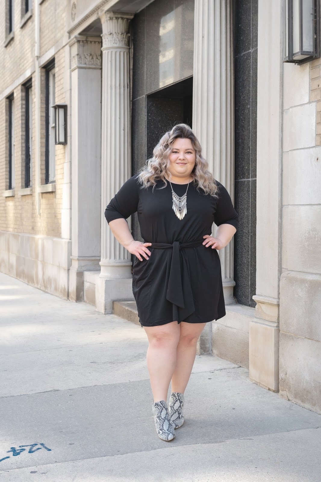 Chicago Plus Size Petite Fashion Blogger, YouTuber, and model Natalie Craig, of Natalie in the City, review's Ori's Signature French Terry Dress.