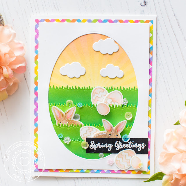 Sunny Studio Stamps: Spring Greetings Stitched Ovals Spring Themed Card by Mona Toth 