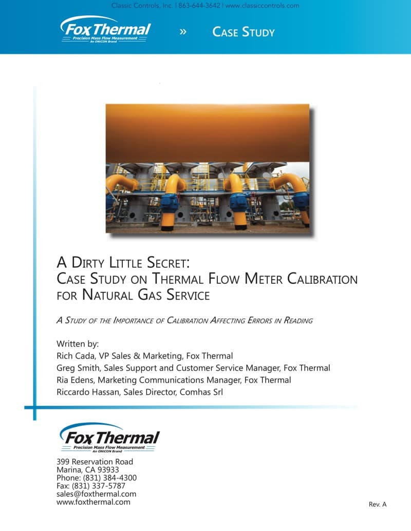 Case Study On Thermal Flow Meter Calibration For Natural Gas Service Industrial Process