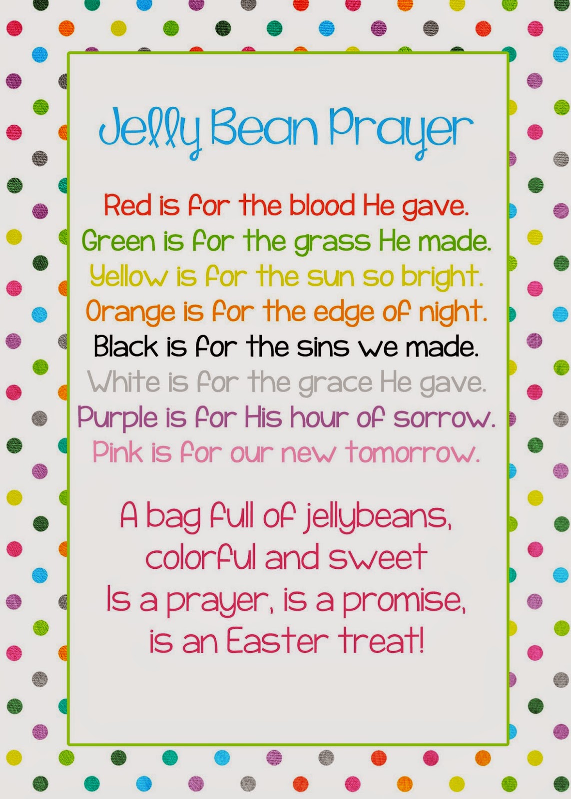 Free Printable Jelly Bean Prayer Printable World Holiday Free Printable Jelly Bean Prayer Printable World Holiday