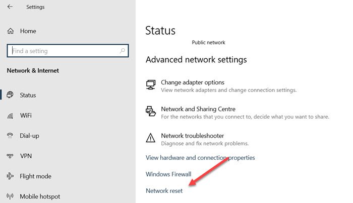 Réinitialiser le réseau Windows 10