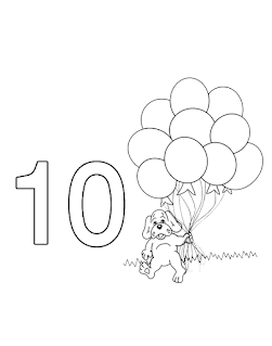 Number 10 - puppy with 10 balloons coloring page