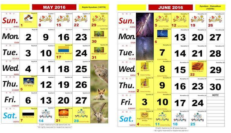 Kalendar Kuda 2016 Cuti Umum