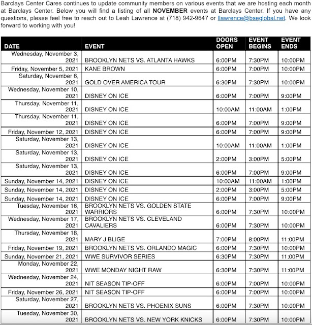 Barclays Center releases November 2021 event calendar 23 events over