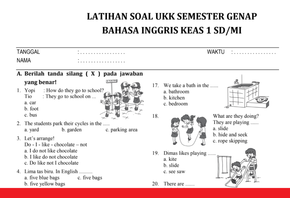 Soal Pat Bahasa Inggris Kelas 1 Sd Semester Genap Tahun 2021 Beserta Jawabannya Info Pendidikan Terbaru