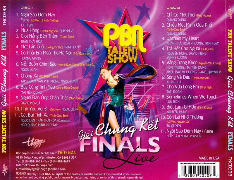 Thúy Nga CD 398 VA PBN Talent Show Final (2CDs) Cover Nhạc Việt