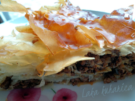 Burek with minced meat by Laka kuharica: the beloved breakfast or lunch in all countries of the former Yugoslavia .