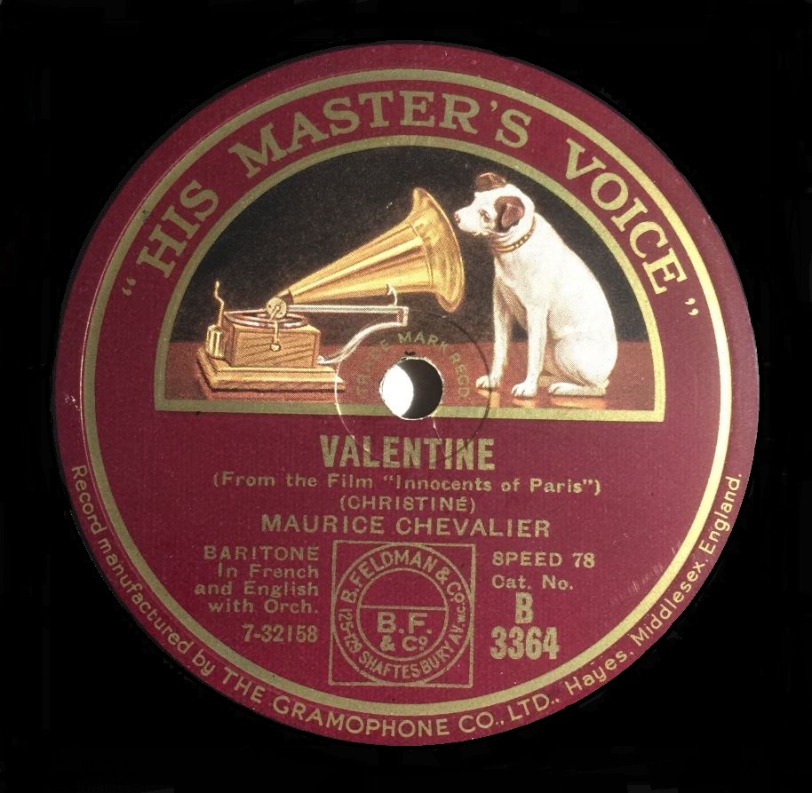 Bakeliedjes: Maurice Chevalier - Valentine (1928) (HMV B 3364 mtx 7
