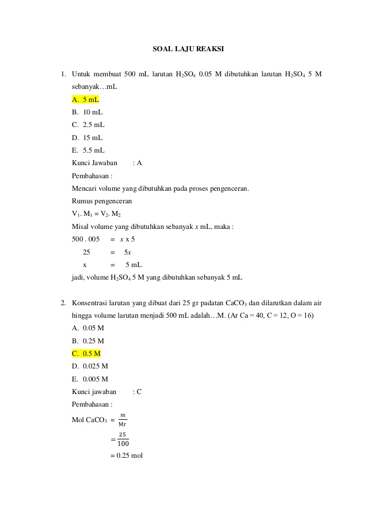Soal Soal Laju Reaksi Dan Pembahasan