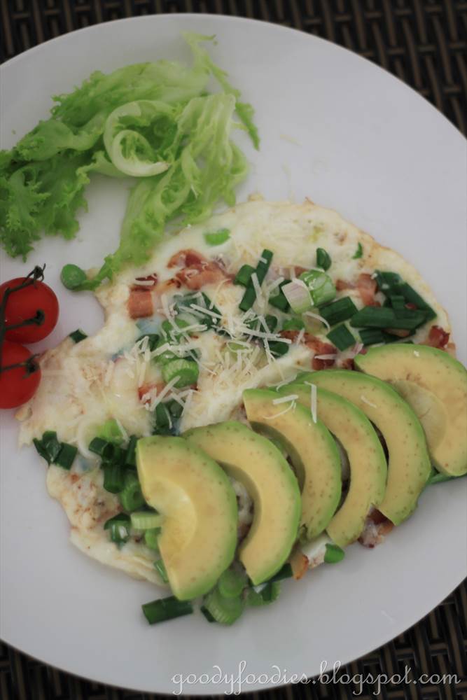 GoodyFoodies Recipe Egg white omelette with bacon and sliced avocado
