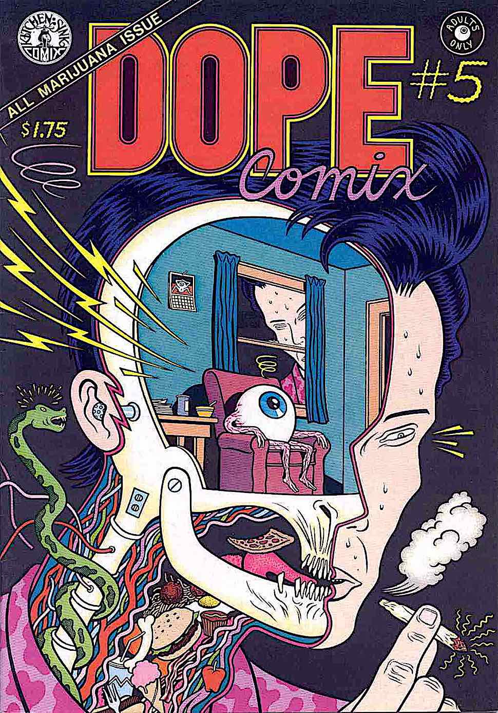 Charles Burns Charles Burns Dope Comics, All Marijuana Issue, a strange man smoking weed