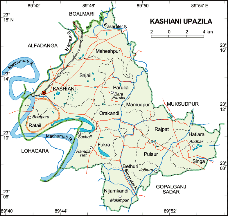 Kashiani Upazila Map Gopalganj District Bangladesh