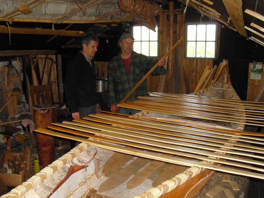 Making of the birch bark canoe Ribs and sheathing