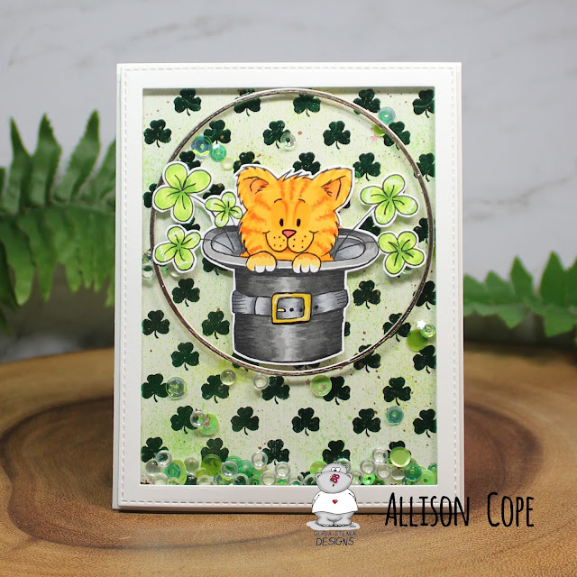 Happy St. Patty's Day card by Allison Cope featuring the digi stamp "St. Patrick's Day Cat and Hat" by Gerda Steiner Designs