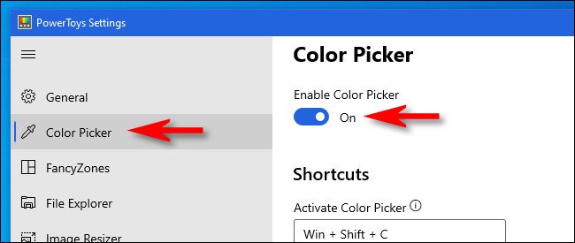 حدد "Color Picker" ثم تأكد من تشغيل "Enable Color Picker".