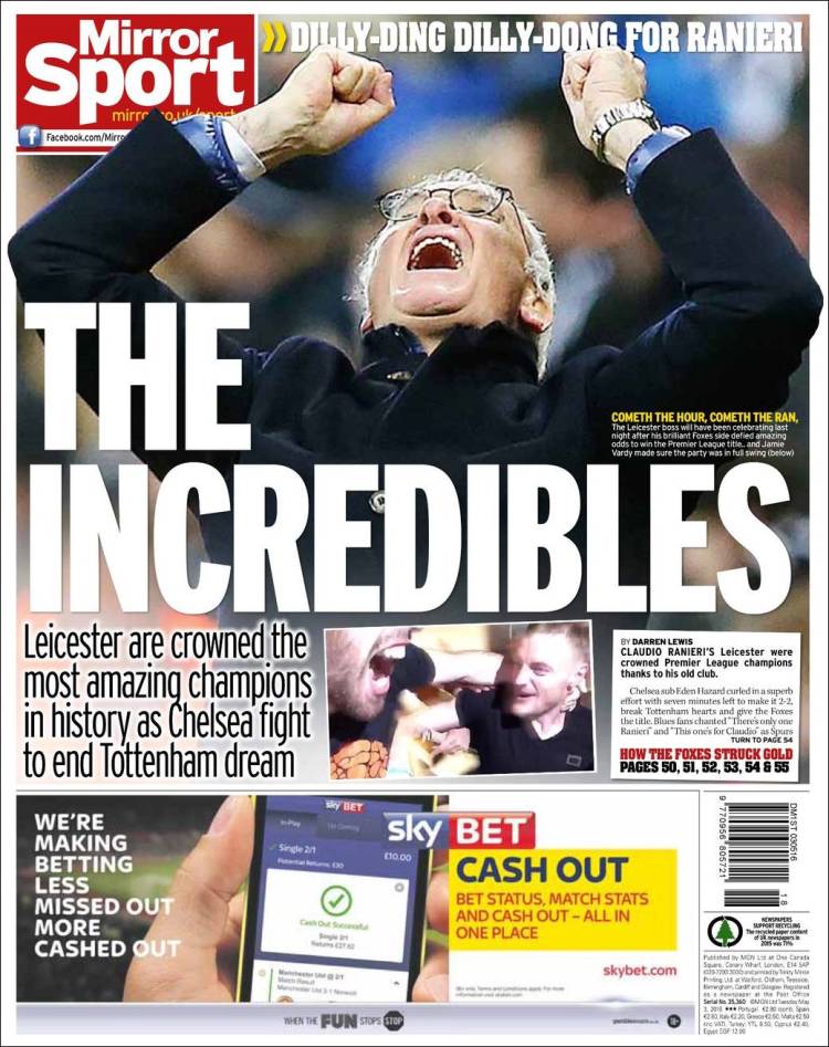 La portada del día 3/5/2016 Mirror Sport (UK) No queda sino batirse