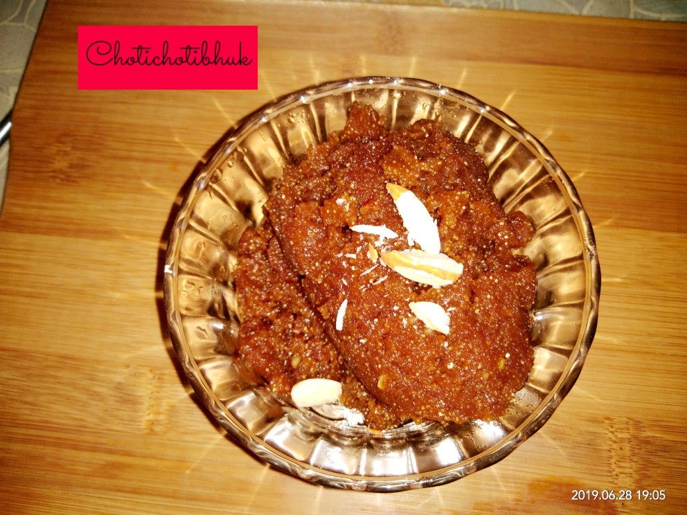 Besan ka halwa without sugar Chickpea flour spoon fudge by Monika Arya