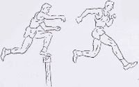 Teknik Lari Halang Rintangan (steeple chase) Melampaui gawang dengan menginjakkan sebelah kaki di atas gawang.
