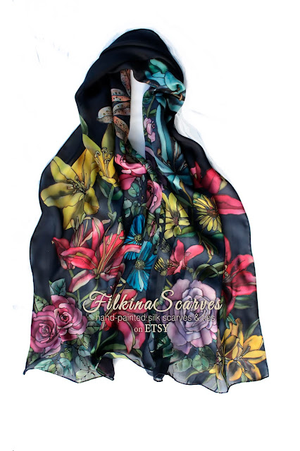 Floral Silk chiffon scarf | OOAK HAND-PAINTED | Wedding Gift Idea |Women Birthday Gifts | Evening dress shawl #womensfashion #silkscarf #handpainted #ooak #giftforher #weddinggifts #birthdaygifts #filkinascarves