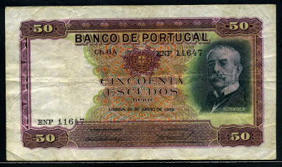 Portuguese money currency 50 Escudos banknote