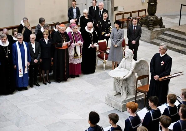 Crown Prince Frederik and Crown Princess Mary attended a church service at Church of Our Lady. Prada Snakeskin Embossed Leather pumps