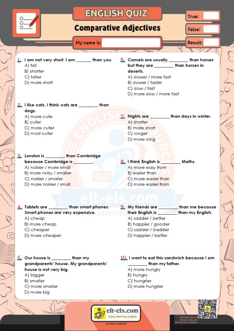 Order Of Adjectives Worksheet Multiple Choice