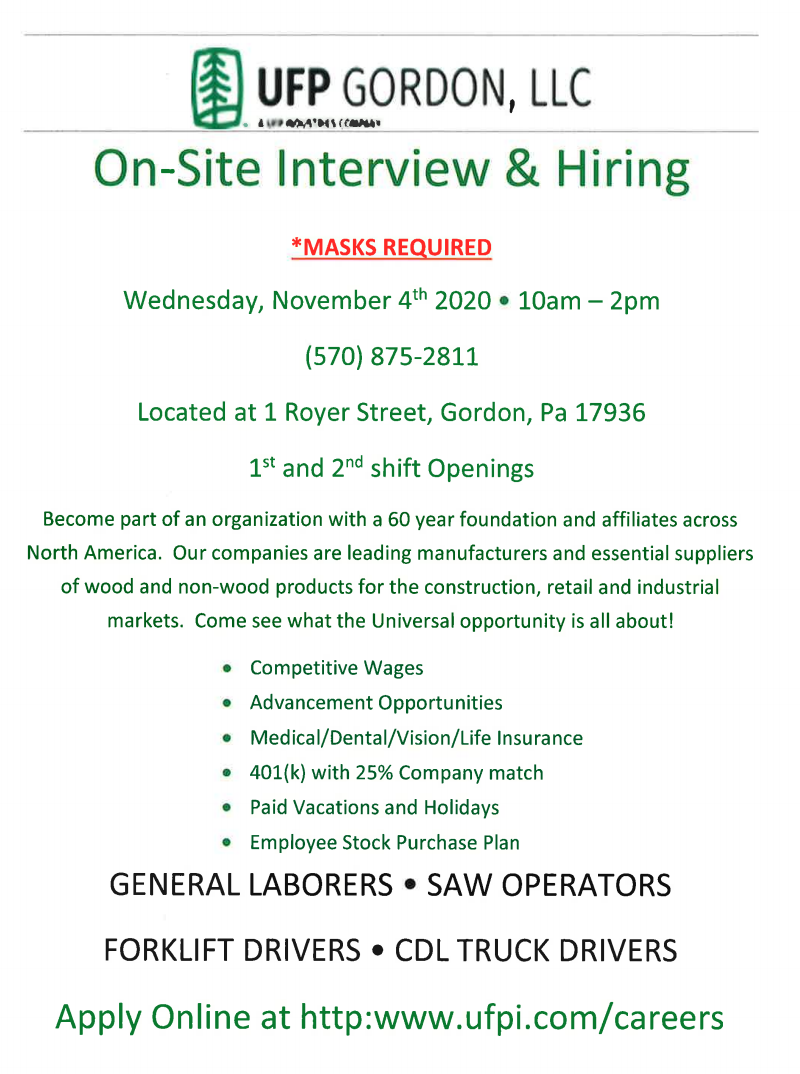 NOW HIRING Universal Forest Products to Hold Hiring Event