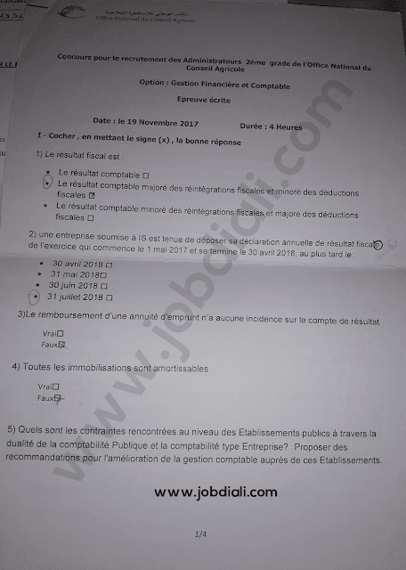 Exemple Concours Administrateurs 2ème grade - Office National du Conseil Agricole