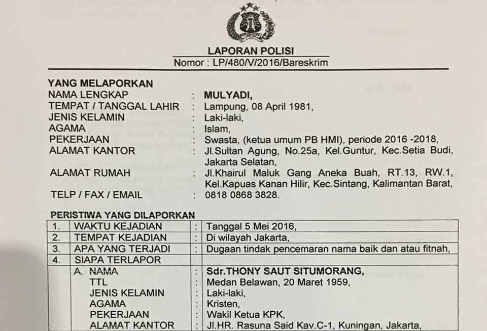 Pb Hmi Resmi Melaporkan Pencemaran Oleh Pimpinan Kpk Ke