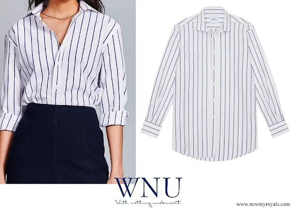 Meghan Markle wore WNU White and Midnight Blue Stripe Shirt