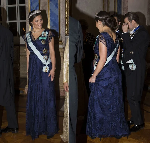 Queen Silvia of Sweden, Crown Princess Victoria of Sweden and Prince Daniel, Prince Carl Philip of Sweden attended the banquet held for Tunisian President Beji Caid Essebsi and wife Saida Caid Essebsi