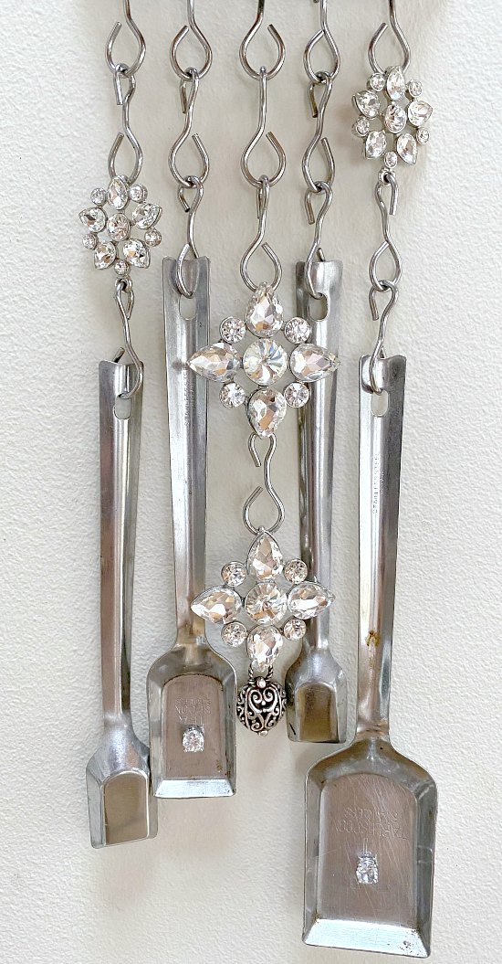 Vintage spoons hanging with gems and hooks