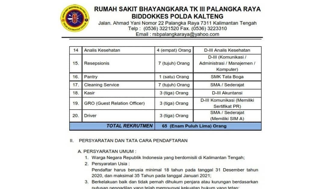 Contoh Surat Lamaran Kerja Rumah Sakit Bhayangkara / Rumah