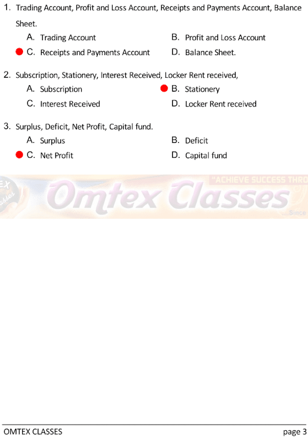 Accounts Test No. 2. Class: 12th Standard Maharashtra Chapter 2: Accounts of ‘Not for Profit’ Concerns.