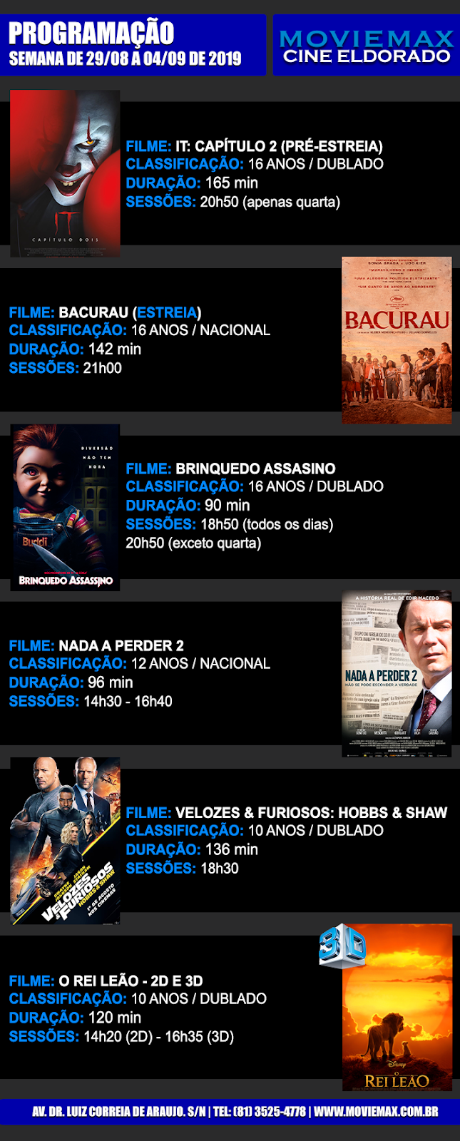 CARLOS EUGÊNIO GARANHUNS Confira os novos Filmes em Cartaz no Cine Eldorado